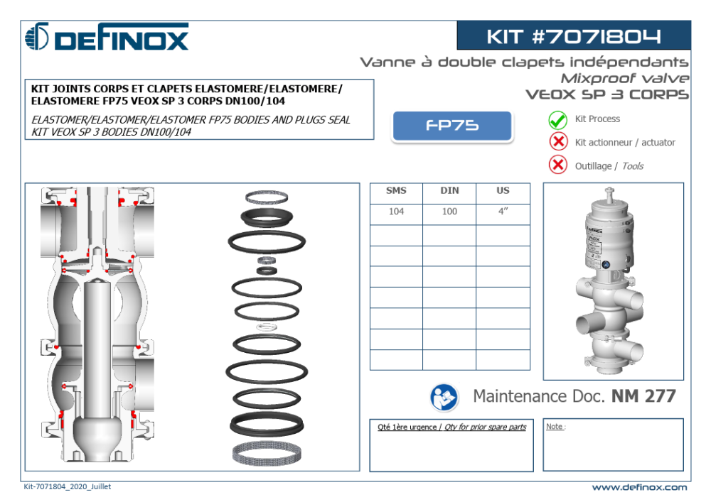 JUNTAS KIT - VEOX 3 BODIES - SMS104 - DIN100 - US4'' - FKM FP75 - FKM ...
